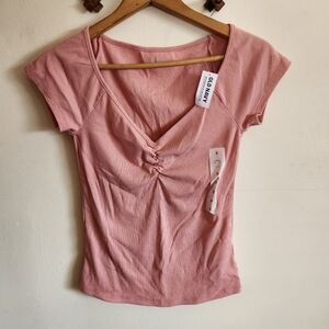 NWT Old Navy Baby Short Sleeve Tee V Neck Ribbed Pink Small S